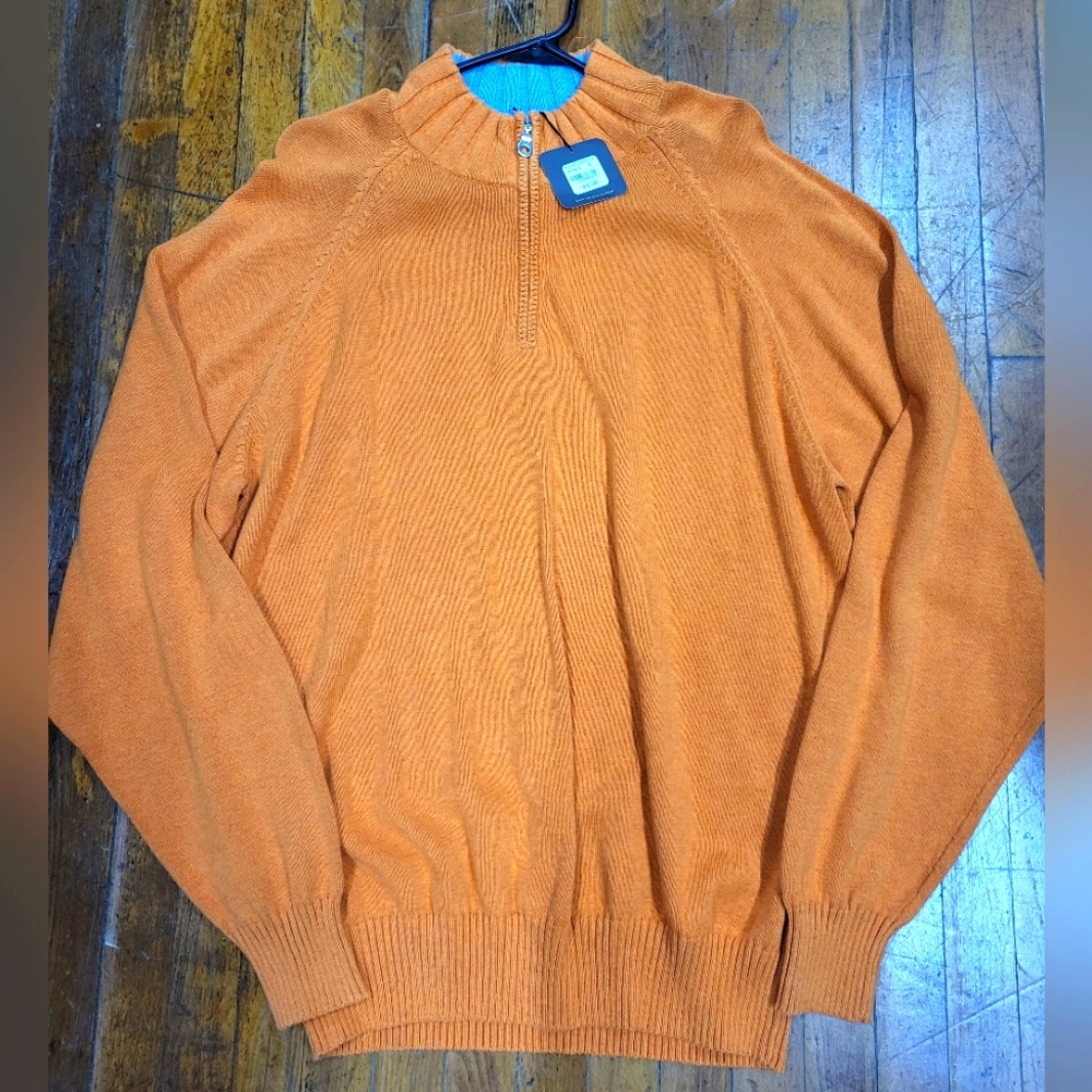 Men's Robert Talbott Orange Quarter-Zip Cotton Pullover XL